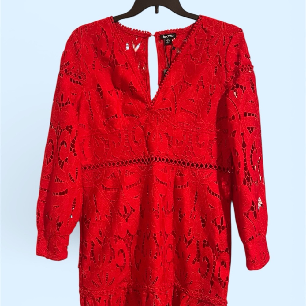 Boohoo Vibrant Red Lace Dress